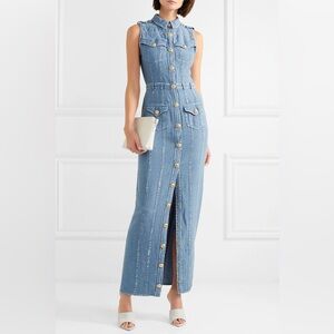 Balmain Long Denim Dress in Blue
